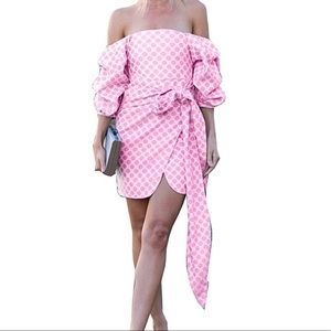 Pink Off Shoulder Polka Dot Big Bow Details Dress